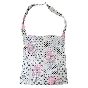 Free People Stars & Flowers Dots Tote Shopping Bag Pink BlackPackable Large